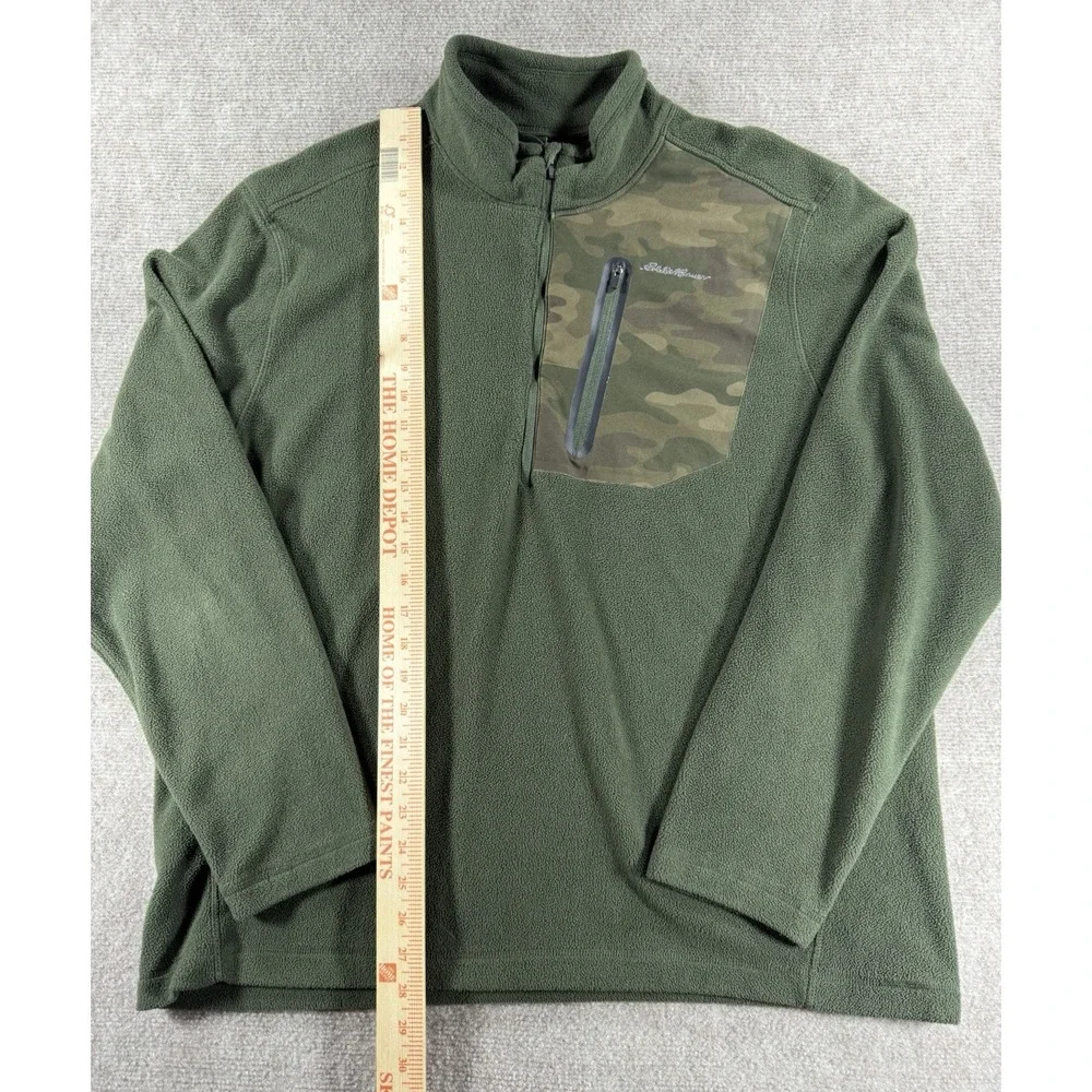 Eddie Bauer Men's XL Fleece Pullover Green Camo Quarter Zip Outdoor Warm Jacket‎